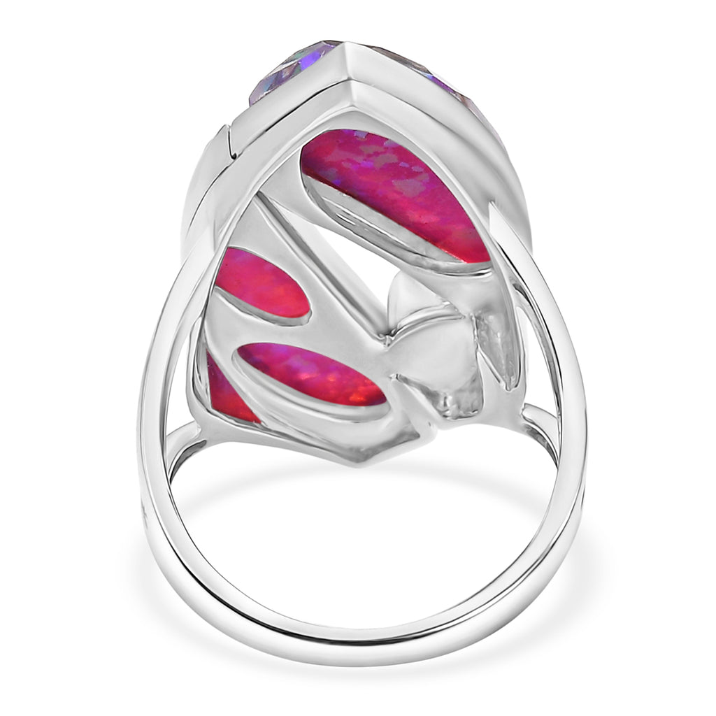 Sajen Silver - Opal Doublet & Rainbow Lavender Ring in Rhodium Overlay Sterling Silver 10.12 Ct, Silver Wt. 5.00 Gms._8364182_4