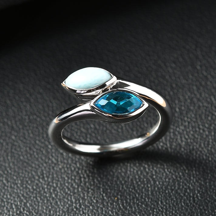Sajen Silver Larimar, Celestial Swiss Blue Mystic Quartz Adjustable Bypass Ring in Rhodium Overlay Sterling Silver 1.20 Ct. 8364252 2