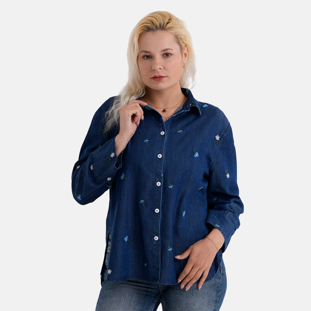 La Marey Limited Collection Womens Embroidered Soft Denim Shirt (Size 12 to 14) - Dark Denim_8364709_3
