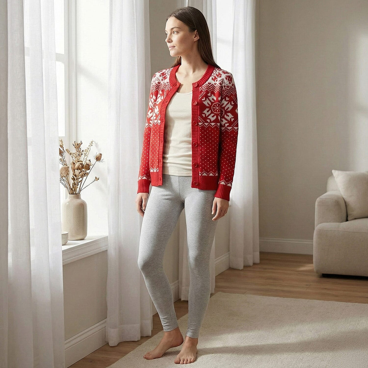 Close Out Collection Snowflakes Super Soft Cardigan (Size S) - Red V32527614 0