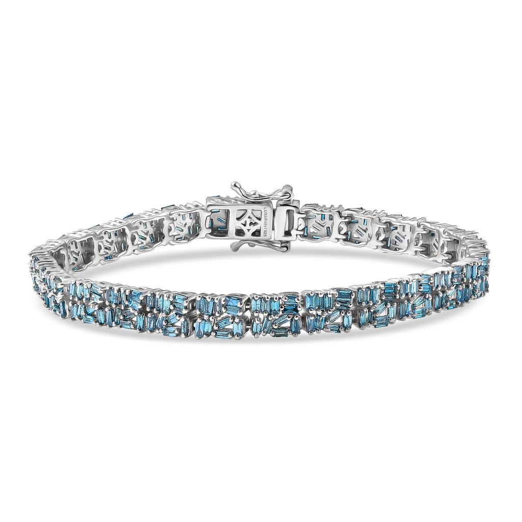 Luxuriant Lab Grown Blue Diamond (SI/GH) Cluster Bracelet (Size 7.5) with GB Lock Box in Rhodium Overlay Sterling Silver 4.99 Ct, Silver Wt. 13.32 Gms._8365461