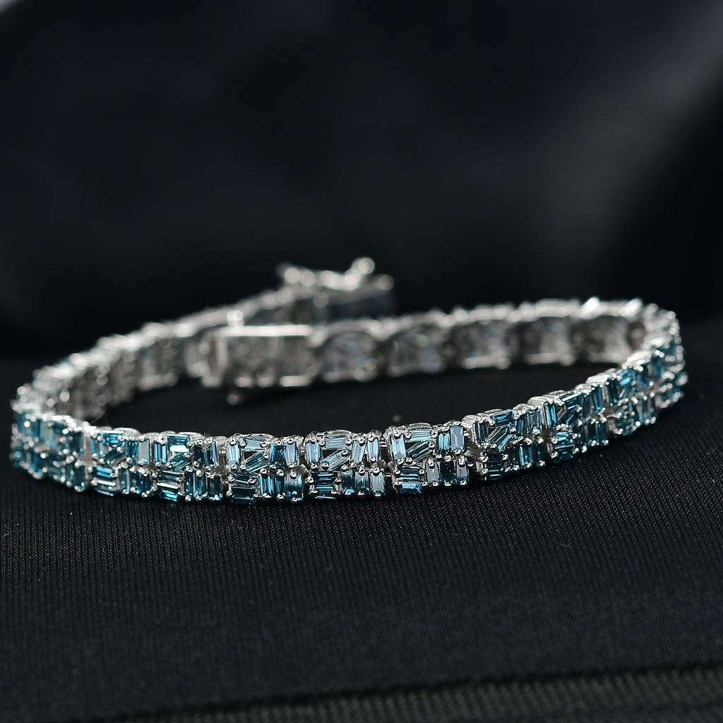 Luxuriant Lab Grown Blue Diamond (SI/GH) Cluster Bracelet (Size 7.5) with GB Lock Box in Rhodium Overlay Sterling Silver 4.99 Ct, Silver Wt. 13.32 Gms._8365461_1