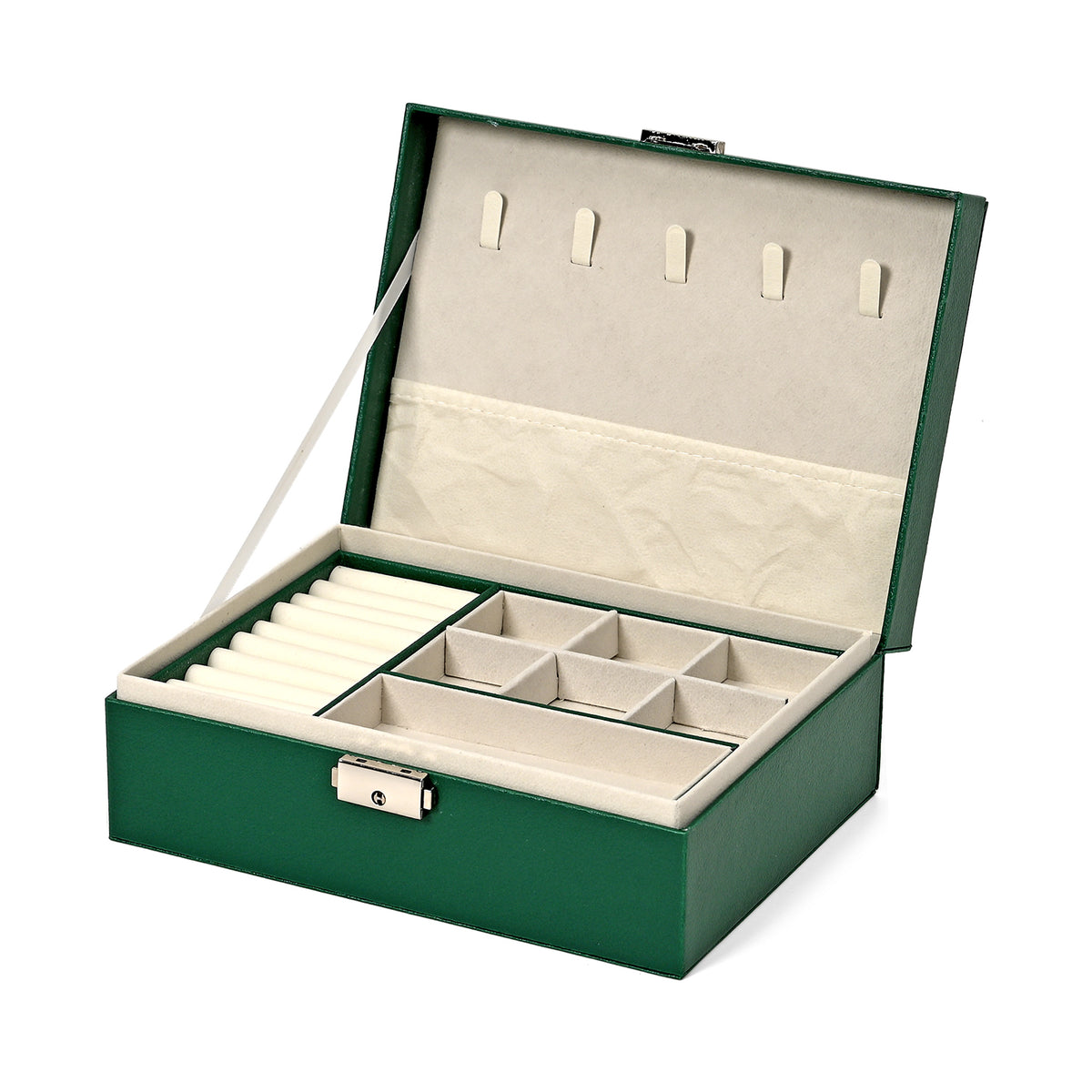 2 Layers Jewellery Box, Elegant Jewellery Organiser With Lock And Key - Neon Green 8366486 0