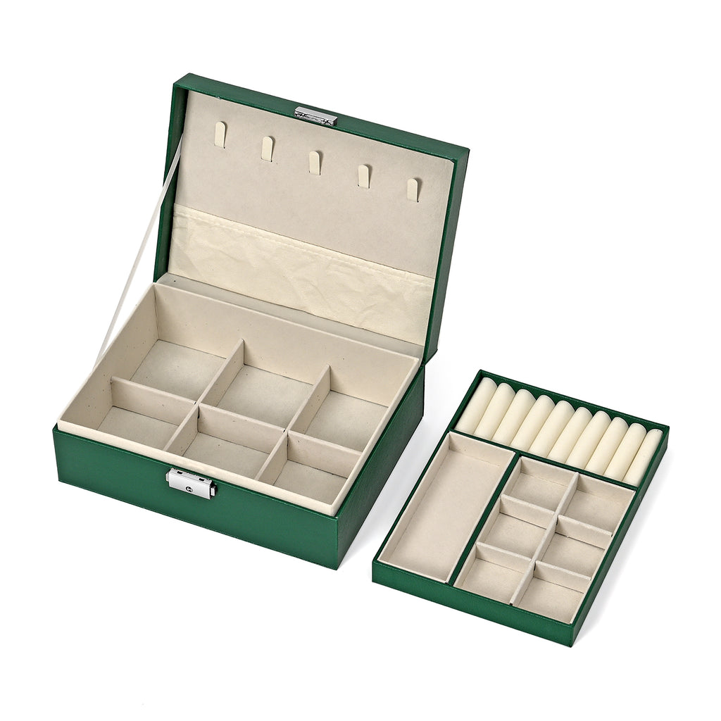 2 Layers Jewellery Box, Elegant Jewellery Organiser With Lock And Key - Neon Green_8366486_5