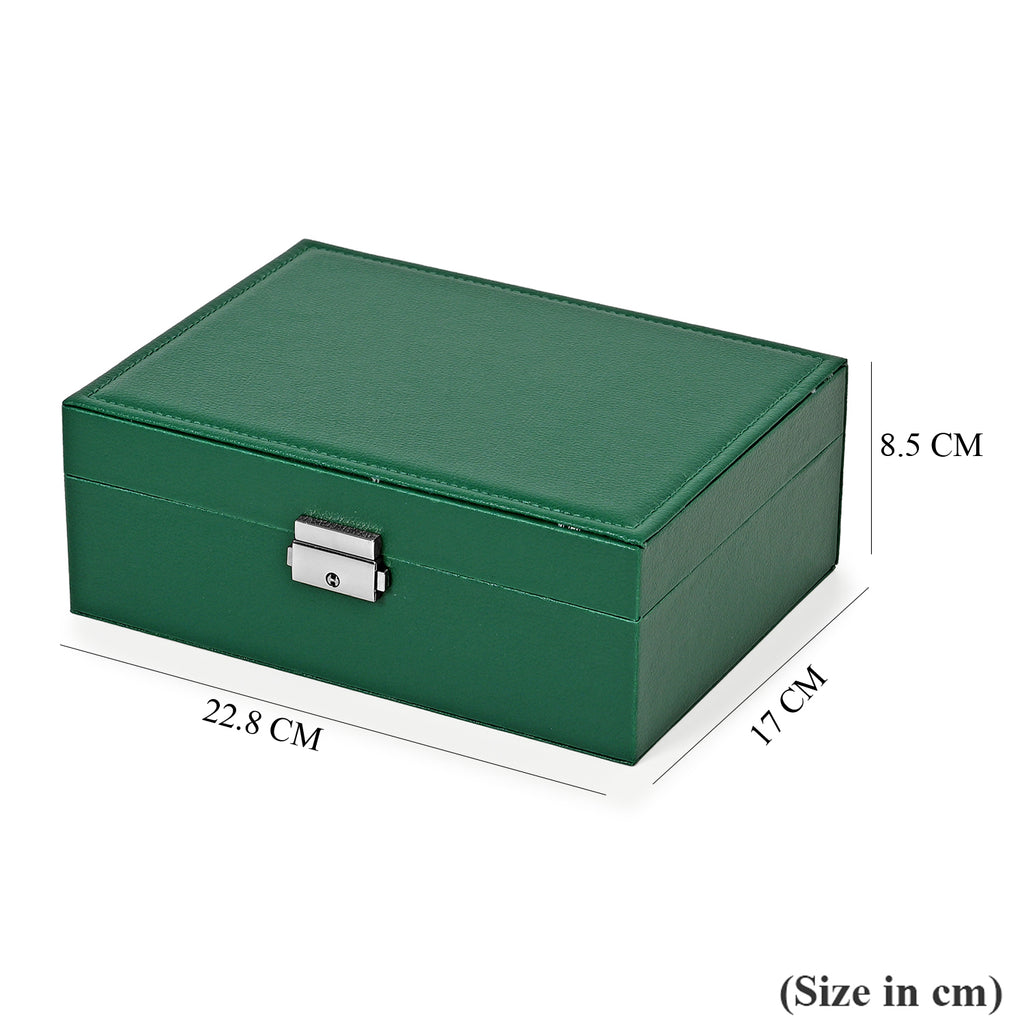 2 Layers Jewellery Box, Elegant Jewellery Organiser With Lock And Key - Neon Green_8366486_7