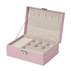 2 Layers Jewellery Box, Elegant Jewellery Organiser With Lock And Key - Pink_8366487