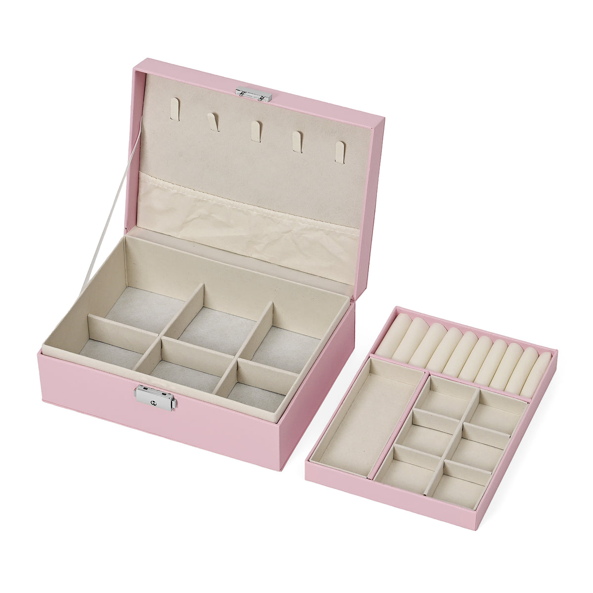 2 Layers Jewellery Box, Elegant Jewellery Organiser With Lock And Key - Pink 8366487 6