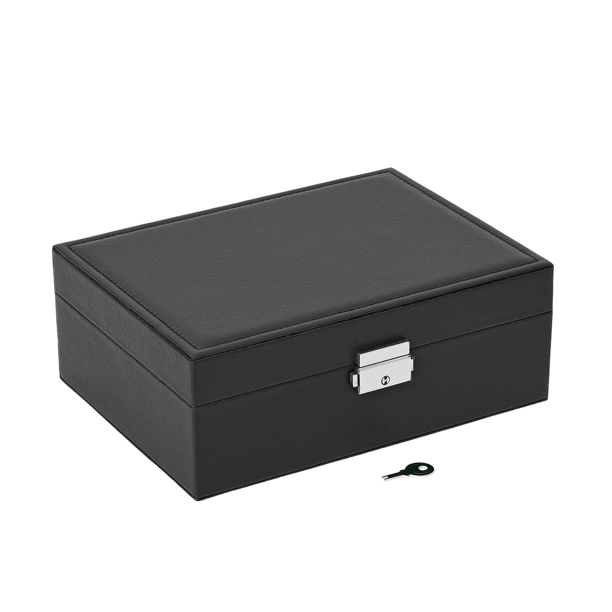 2 Layers Jewellery Box, Elegant Jewellery Organiser With Lock And Key - Black V32531253 3