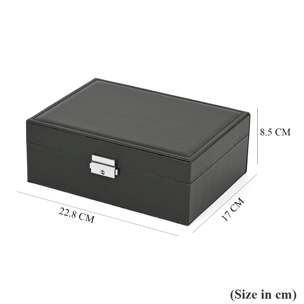 2 Layers Jewellery Box, Elegant Jewellery Organiser With Lock And Key - Black_8366489_3