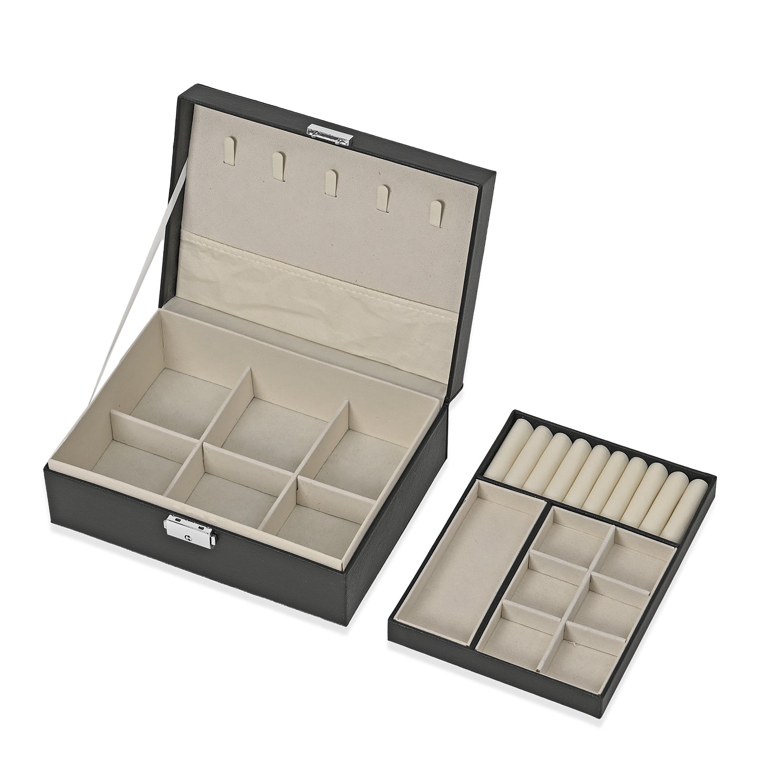 2 Layers Jewellery Box, Elegant Jewellery Organiser With Lock And Key - Black V32531253 6
