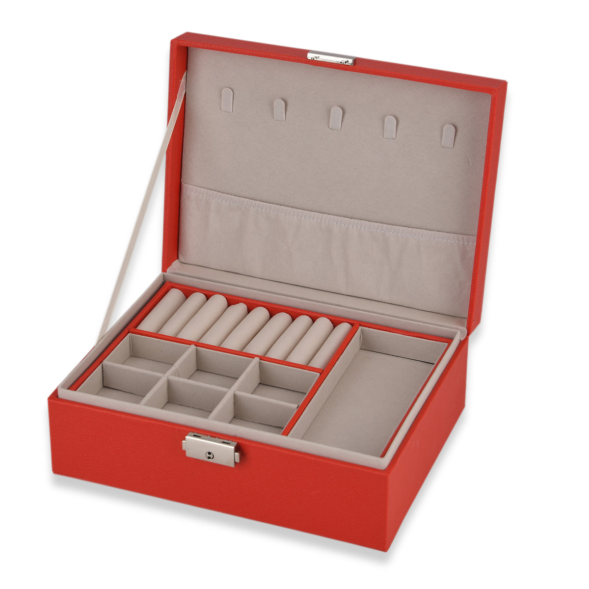 2 Layers Jewellery Box, Elegant Jewellery Organiser With Lock And Key - Red V32531170 0