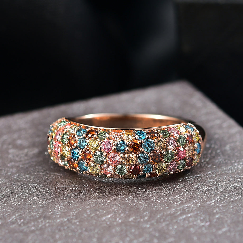 Luxuriant Lab Grown Red Diamond & Multi Diamond Colour Ring in 18K Vermeil Rose Gold Plated Sterling Silver 1.53 Ct._8366857_1
