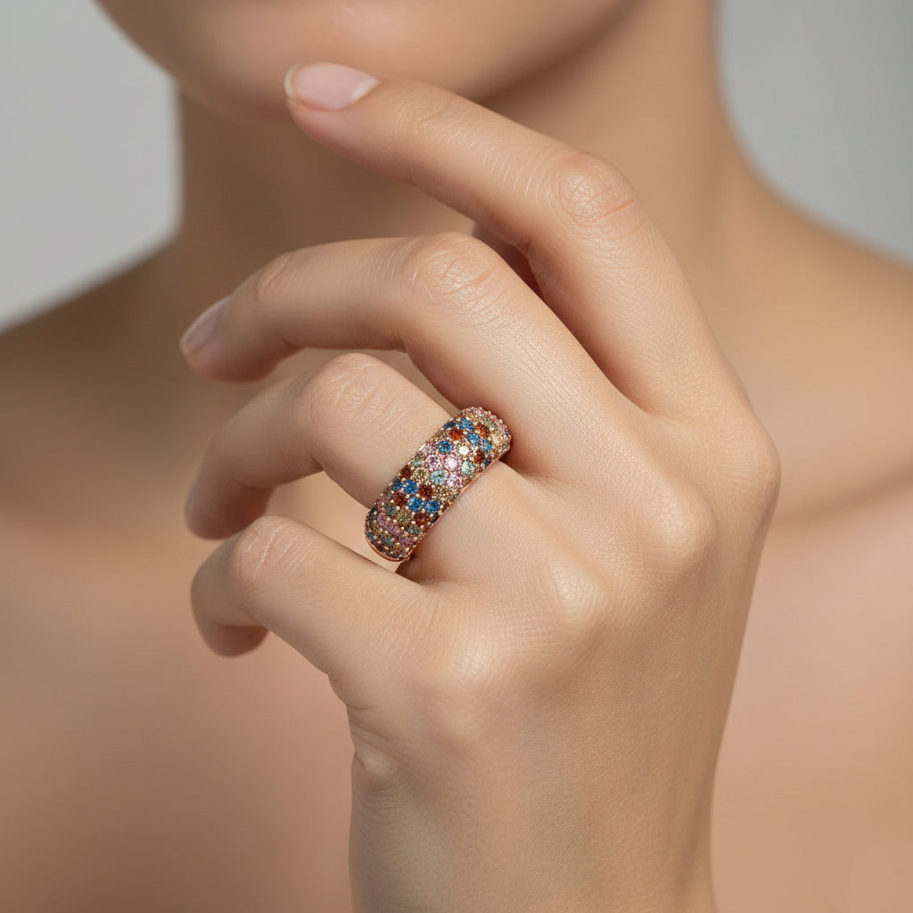 Luxuriant Lab Grown Red Diamond & Multi Diamond Colour Ring in 18K Vermeil Rose Gold Plated Sterling Silver 1.53 Ct._8366860_2