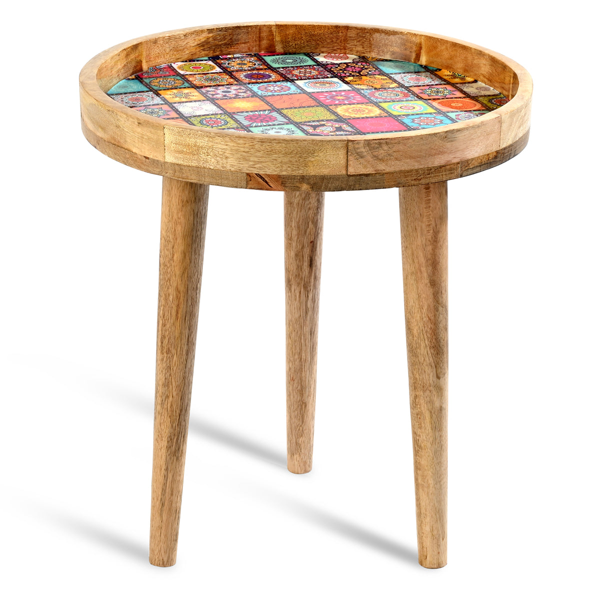 Mango Wood Multi-Colour Checkered Mosaic Round End Coffee Table (45 x 45cm) 8367276 0