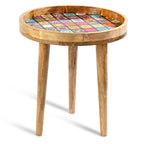 Mango Wood Multi-Colour Enamelled Checkered Mosaic Round End Coffee Table (45 x 45cm)_8367276