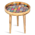 Mango Wood Multi-Colour Enamelled Checkered Mosaic Round End Coffee Table (45 x 45cm)_8367276_3