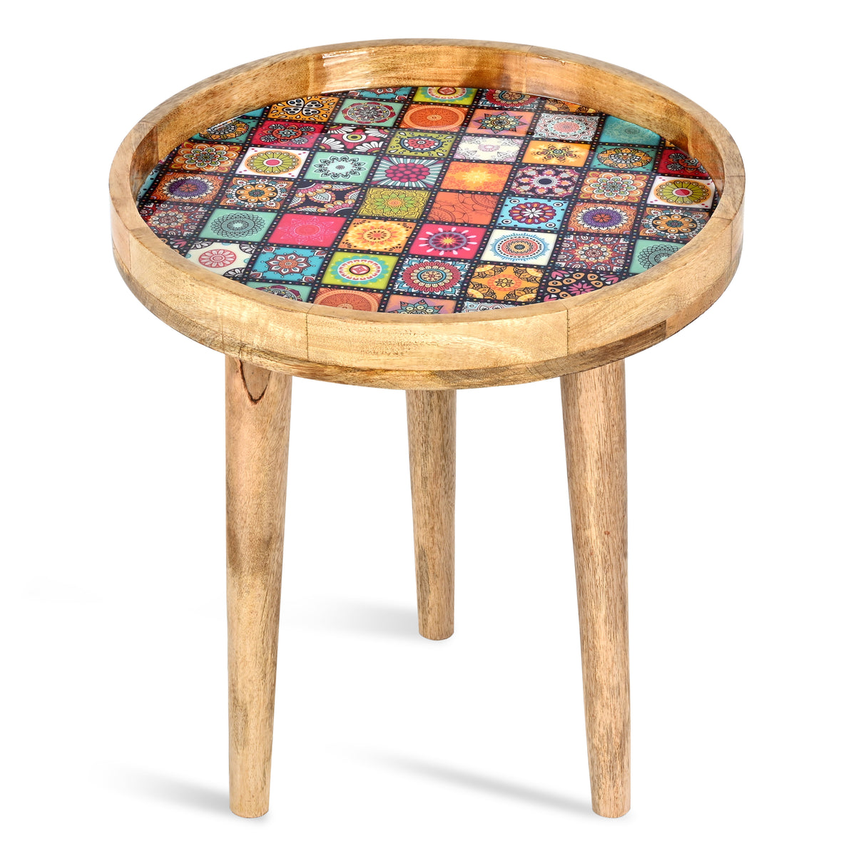 Mango Wood Multi-Colour Checkered Mosaic Round End Coffee Table (45 x 45cm) 8367276 3