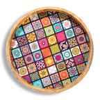 Mango Wood Multi-Colour Enamelled Checkered Mosaic Round End Coffee Table (45 x 45cm)_8367276_5