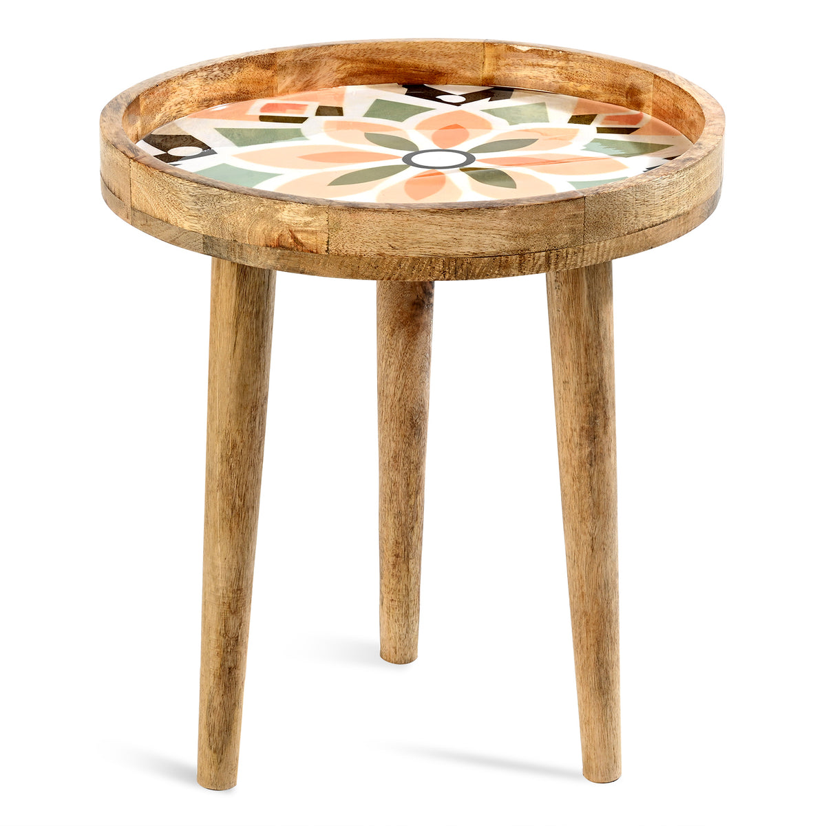 Mango Wood Multi-Colour Flower Mosaic Round End Coffee Table (45 x 45cm) - White. V32720344 0