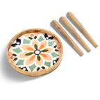 Mango Wood Multi-Colour Flower Mosaic Round End Coffee Table (45 x 45cm) - White._8367289_4