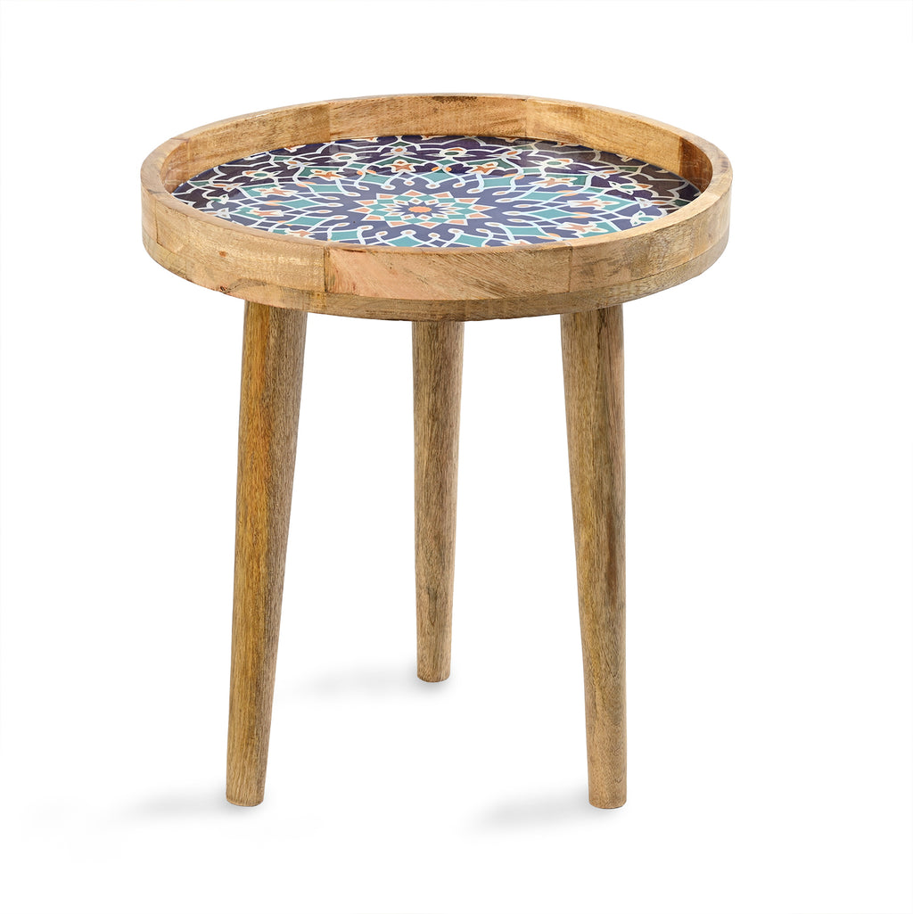 Mango Wood Multi-Colour Mosaic Round End Coffee Table (45 x 45cm) - Blue_8367291