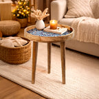 Mango Wood Multi-Colour Mosaic Round End Coffee Table (45 x 45cm) - Blue_8367291_1