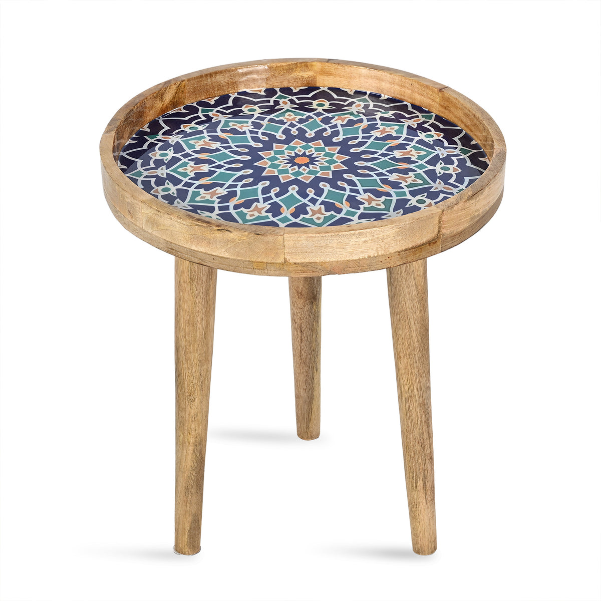 Mango Wood Multi-Colour Mosaic Round End Coffee Table (45 x 45cm) - Blue V32566174 3