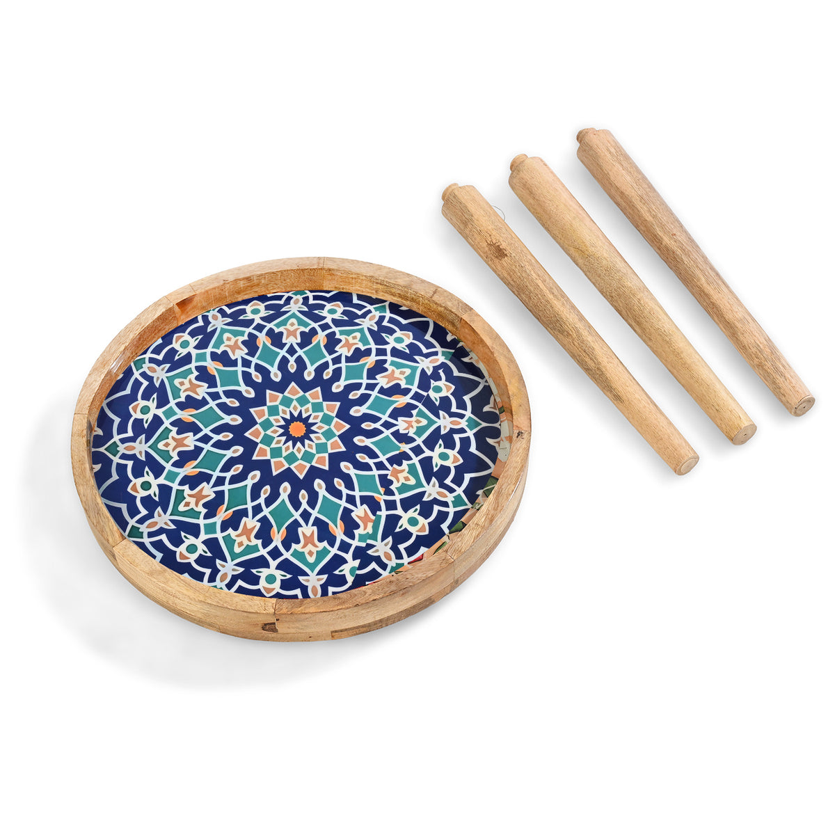 Mango Wood Multi-Colour Mosaic Round End Coffee Table (45 x 45cm) - Blue V32566174 5