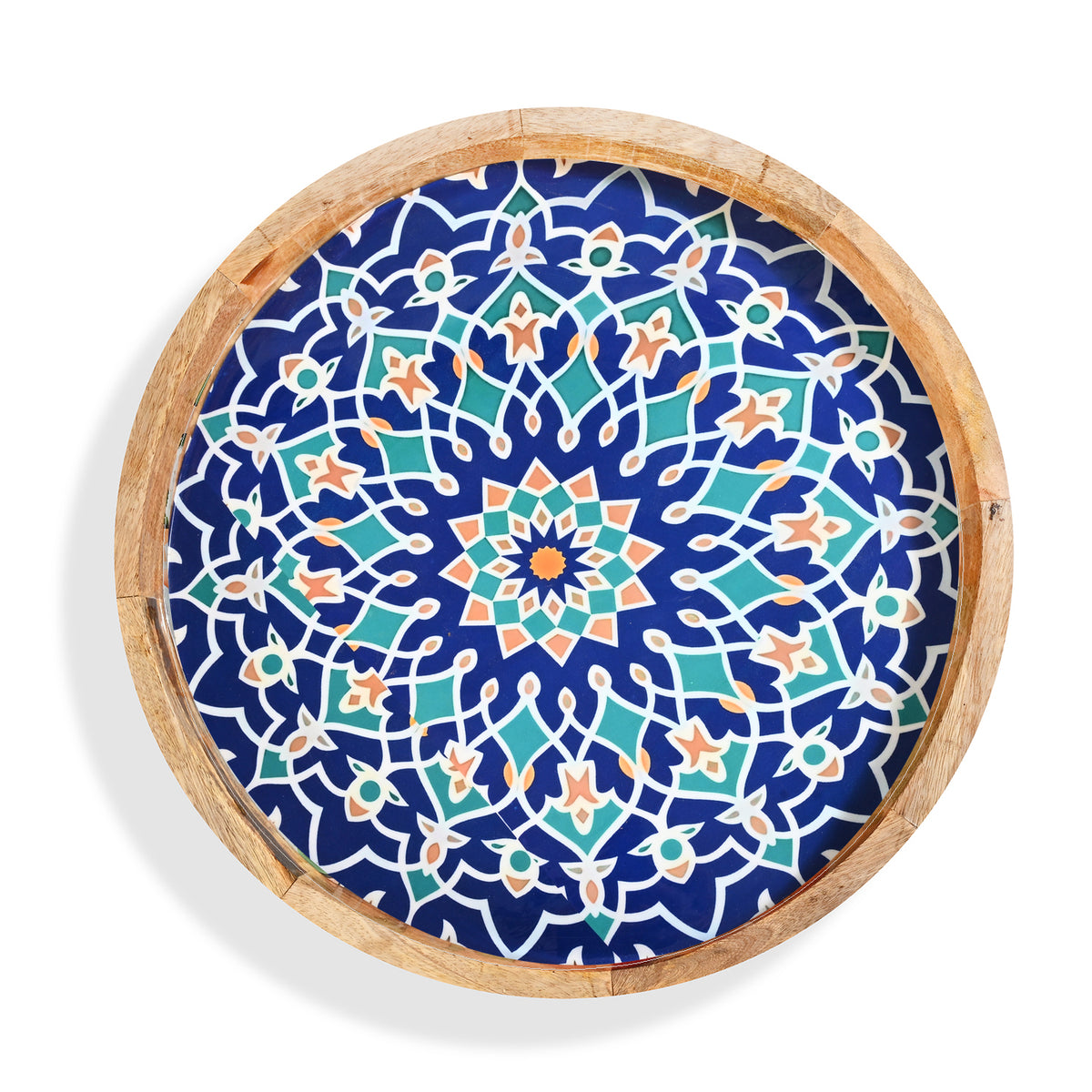 Mango Wood Multi-Colour Mosaic Round End Coffee Table (45 x 45cm) - Blue V32566174 6