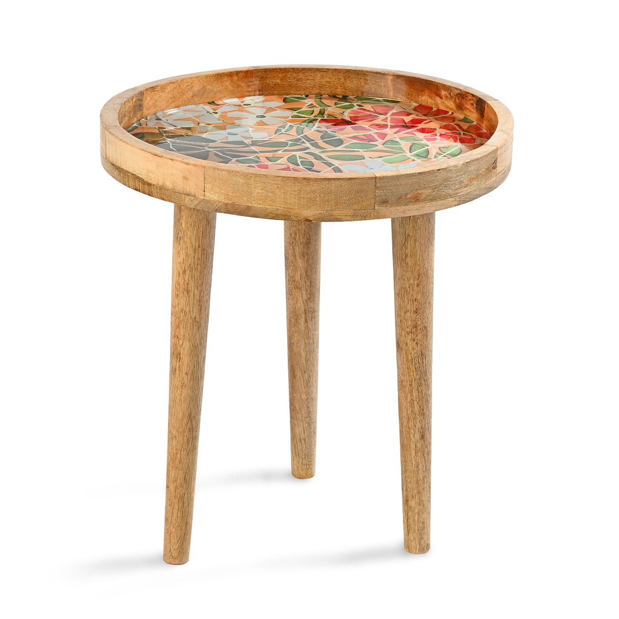 Mango Wood Multi-Colour Enamelled Flower Mosaic Round End Coffee Table (45 x 45cm) - White &amp; Red 8367293 0