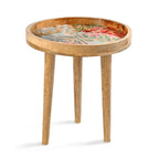 Mango Wood Multi-Colour Enamelled Flower Mosaic Round End Coffee Table (45 x 45cm) - White & Red_8367293