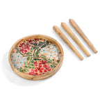 Mango Wood Multi-Colour Enamelled Flower Mosaic Round End Coffee Table (45 x 45cm) - White & Red_8367293_4