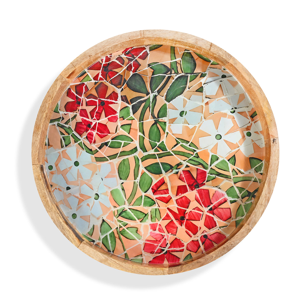 Mango Wood Multi-Colour Enamelled Flower Mosaic Round End Coffee Table (45 x 45cm) - White &amp; Red 8367293 5
