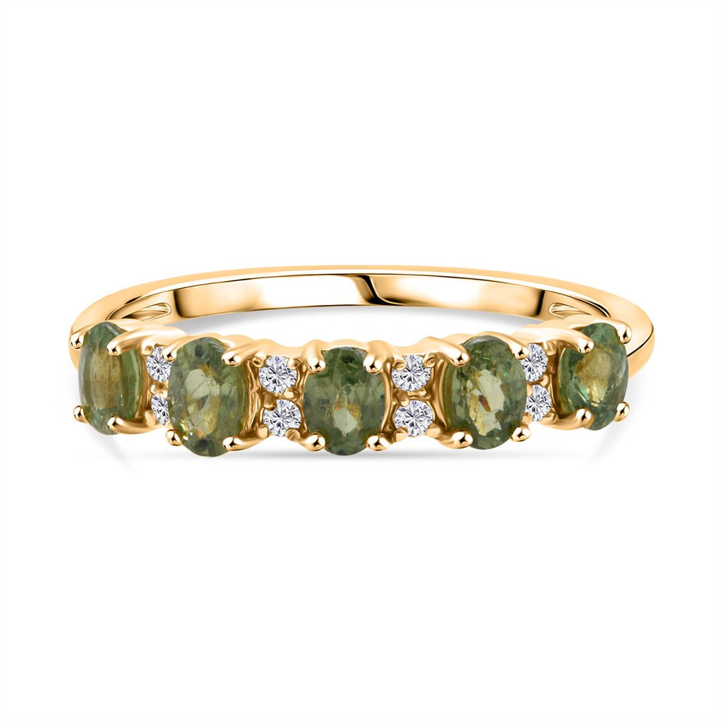 D'Joy - Demantoid Garnet & White Zircon Band Ring in 18K Vermeil Yellow Gold Plated Sterling Silver 1.30 Ct._8367760