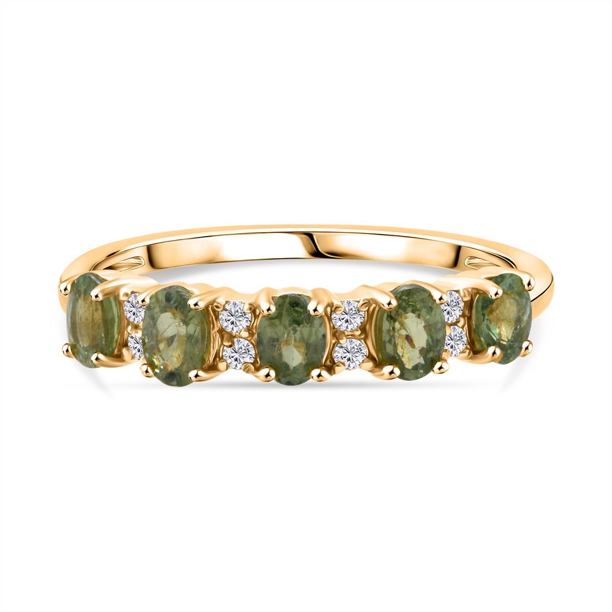 D'Joy - Demantoid Garnet &amp; White Zircon Band Ring in 18K Vermeil Yellow Gold Plated Sterling Silver 1.30 Ct. V32514112 0