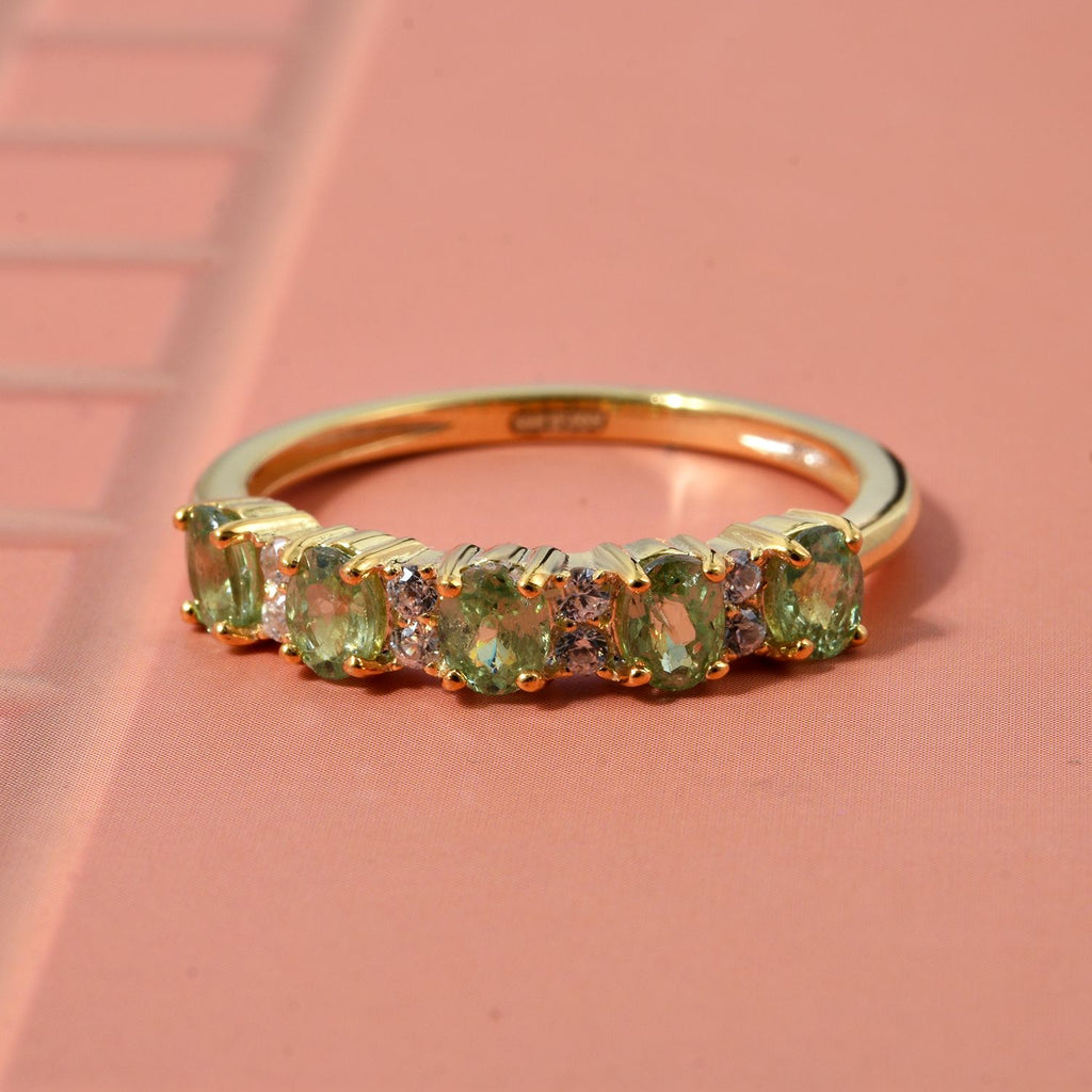 D'Joy - Demantoid Garnet & White Zircon Band Ring in 18K Vermeil Yellow Gold Plated Sterling Silver 1.30 Ct._8367760_1