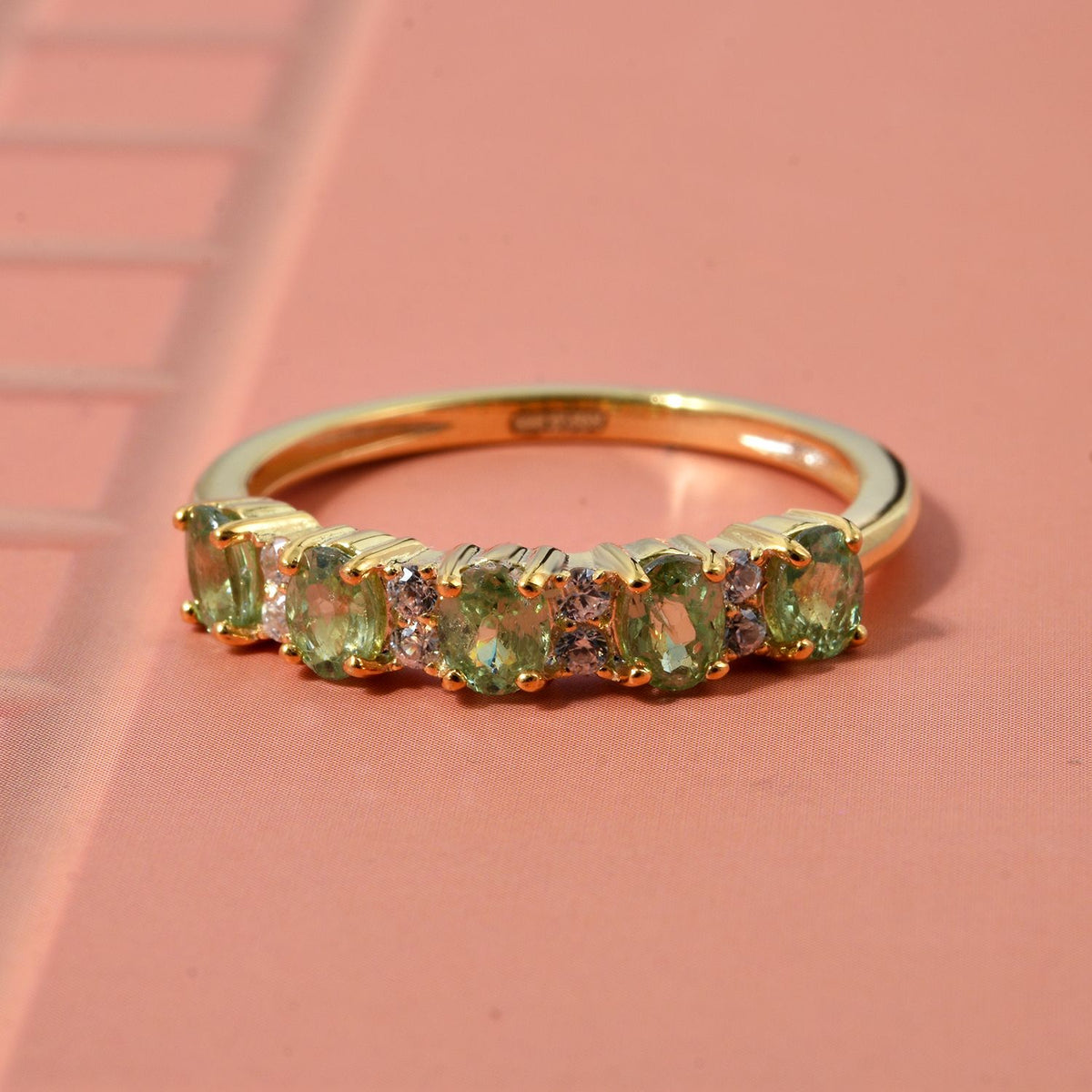 D'Joy - Demantoid Garnet &amp; White Zircon Band Ring in 18K Vermeil Yellow Gold Plated Sterling Silver 1.30 Ct. V32514112 2