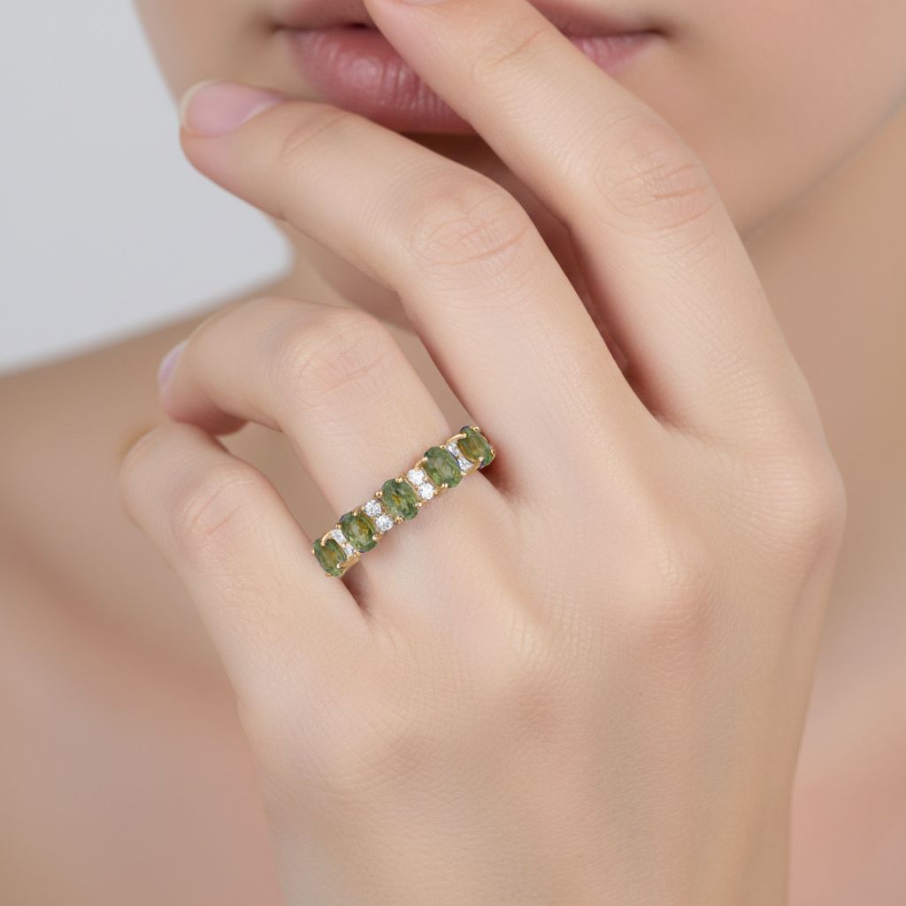 D'Joy - Demantoid Garnet & White Zircon Band Ring in 18K Vermeil Yellow Gold Plated Sterling Silver 1.30 Ct._8367760_2