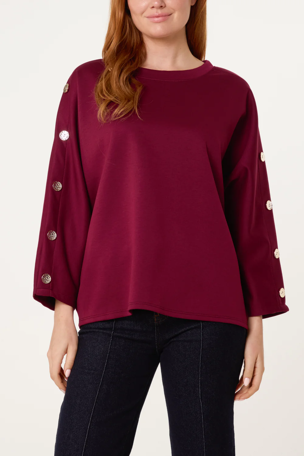 Misumi Button Detail Sweatshirt (One Size 8-18) - Wine V32550615 0