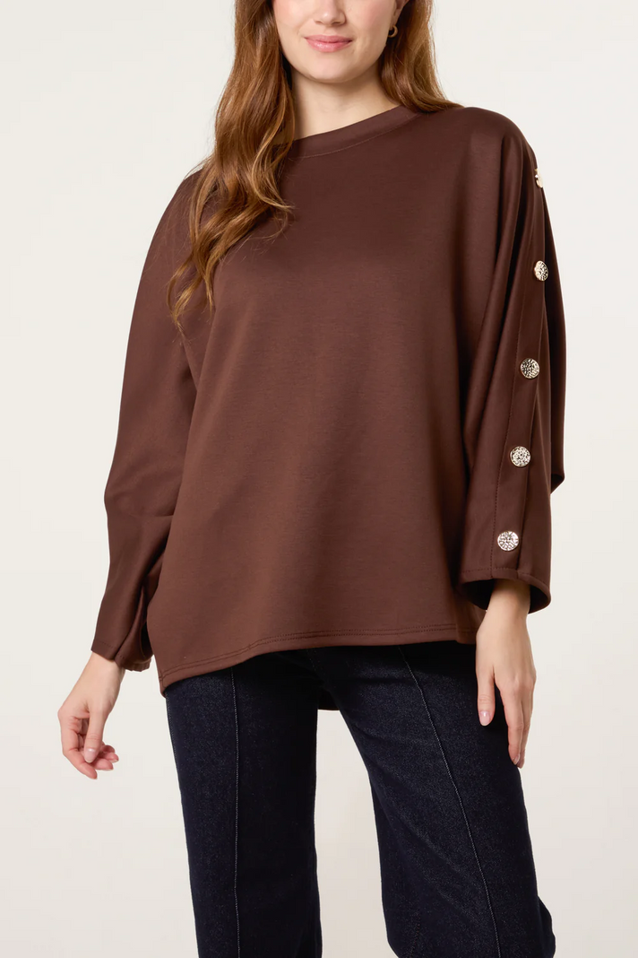 Misumi Button Detail Sweatshirt (One Size 8-18) - Chocolate 8367892 1