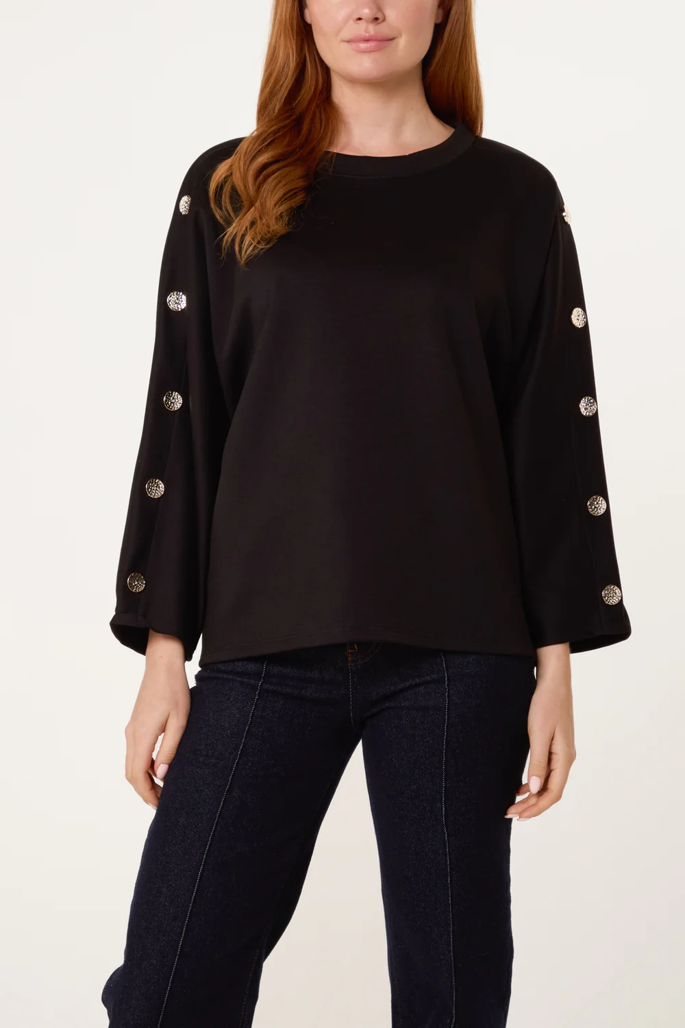 Misumi Button Detail Sweatshirt (One Size 8-18) - Black 8367894 0