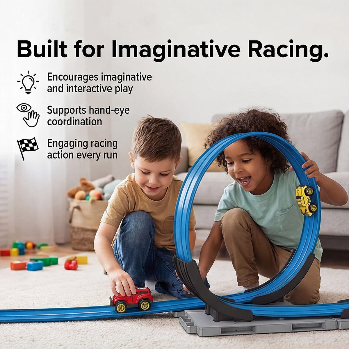 Interactive 3D Magnetic Double Loop Flexible Race Track Playset with Cars - Multi Colour 8367899 2