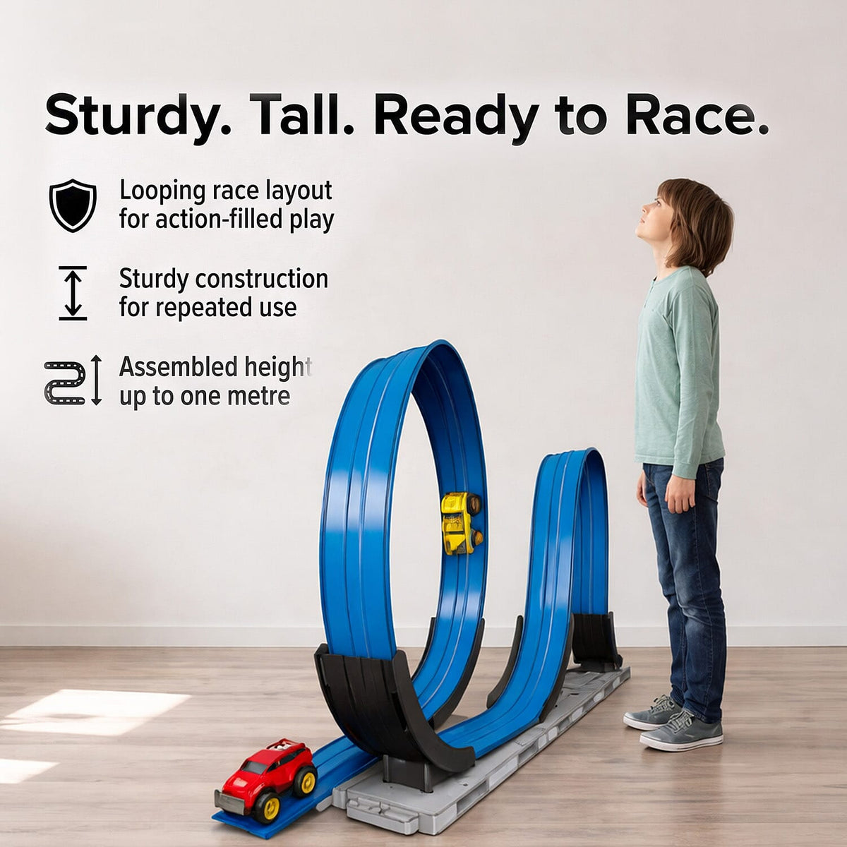 Interactive 3D Magnetic Double Loop Flexible Race Track Playset with Cars - Multi Colour 8367899 3