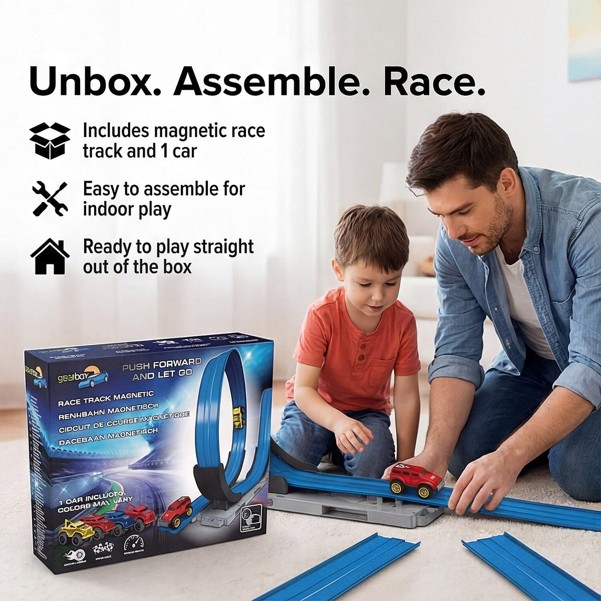Interactive 3D Magnetic Double Loop Flexible Race Track Playset with Cars - Multi Colour 8367899 4