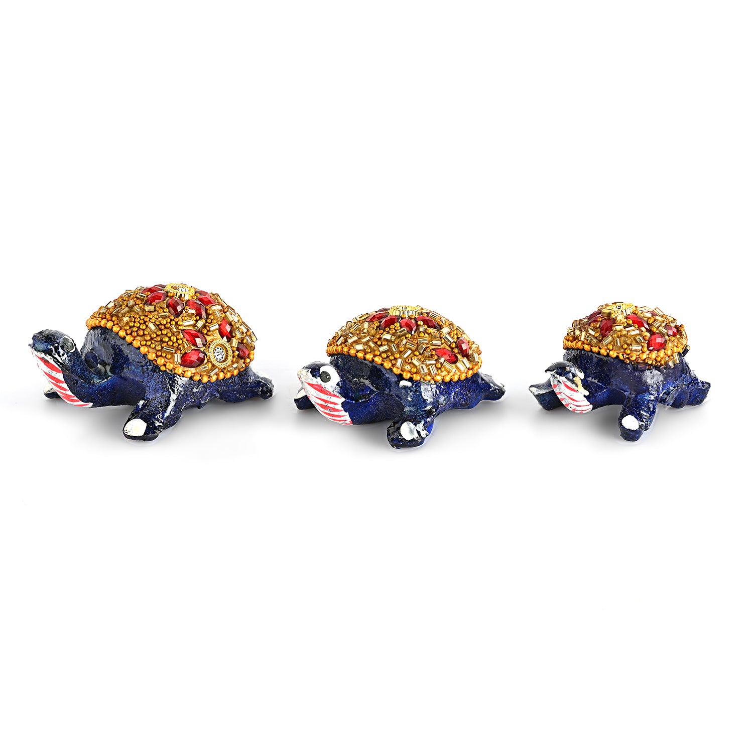 LIVMORE Set of 3 Handmade Beaded Resin Turtle (5 to 8cm) - Navy &amp; Gold 8369594 0