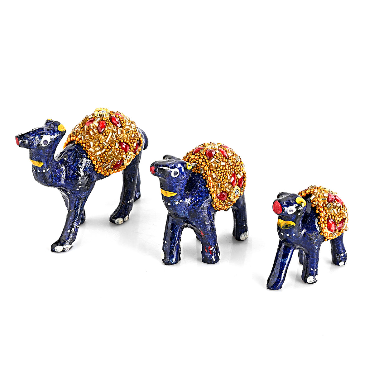LIVMORE Set of 3 Handmade Beaded Resin Camel (5 to 8cm) - Navy &amp; Gold V32515352 0