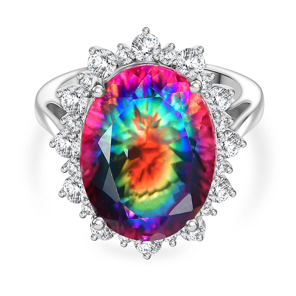 D'Joy Nebula Quartz Doublet & White Zircon Ring in Rhodium Overlay Sterling Silver 11.85 Ct._8369904