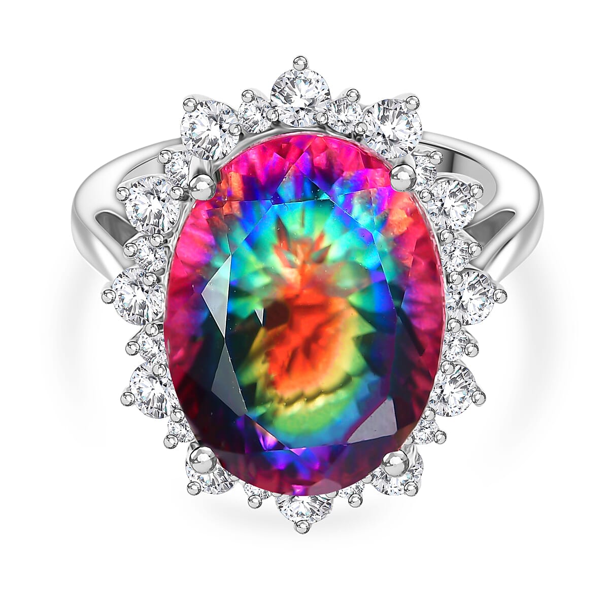 D'Joy Nebula Quartz Doublet &amp; White Zircon Ring in Rhodium Overlay Sterling Silver 11.85 Ct. V32568993 0