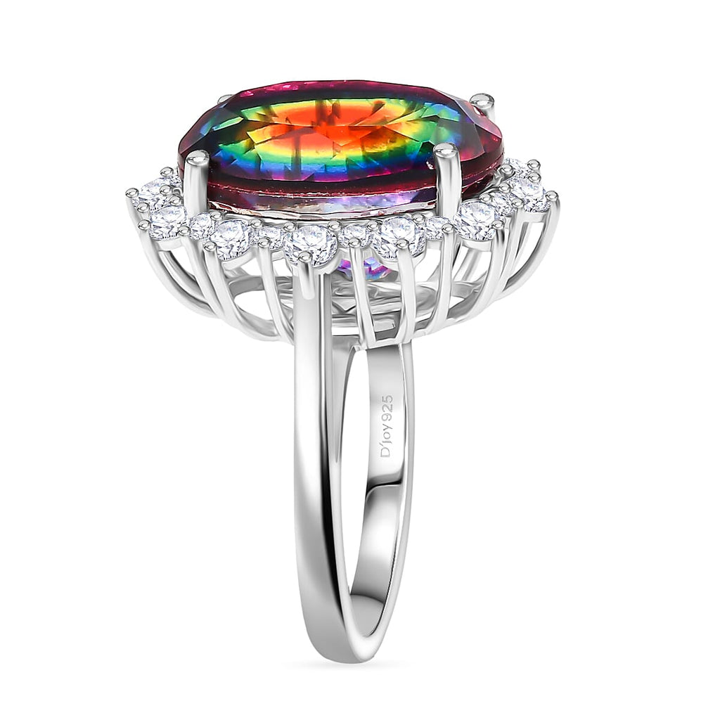 D'Joy Nebula Quartz Doublet & White Zircon Ring in Rhodium Overlay Sterling Silver 11.85 Ct._8369904_3