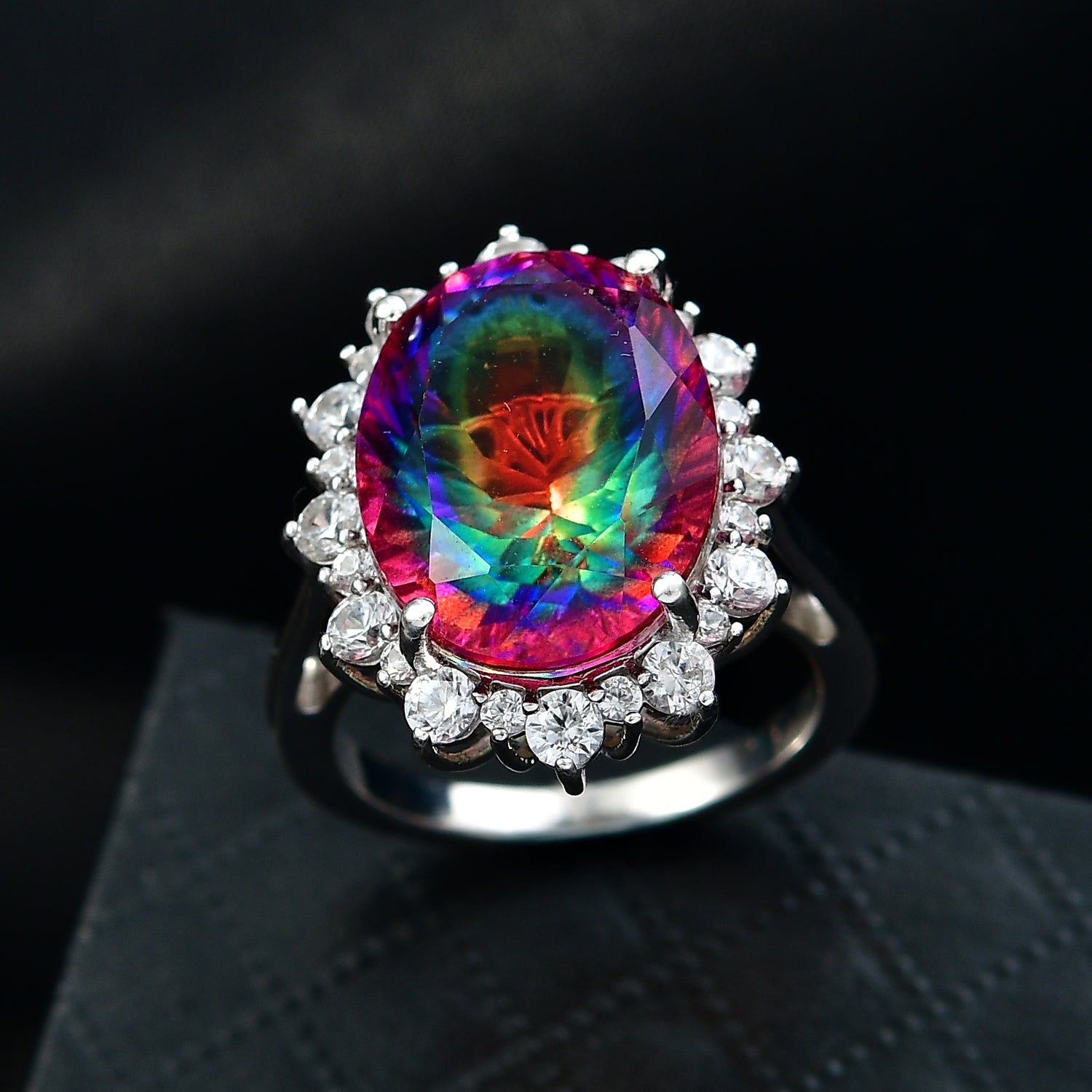 D'Joy Nebula Quartz Doublet &amp; White Zircon Ring in Rhodium Overlay Sterling Silver 11.85 Ct. V32519952 2